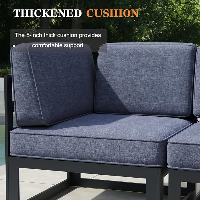 6 Pieces Aluminum Patio Furniture Set with Coffee Table, Metal Outdoor Conversation Sofa Set with Seating Cushions