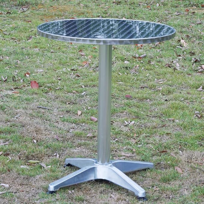 BTEXPERT Indoor Outdoor 23.75" Round Restaurant Table for Patio Stainless Steel Silver Aluminum Furniture with Base
