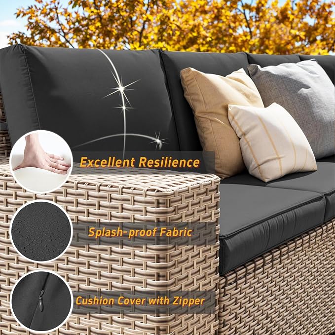 13 Pieces Patio Furniture Set with Fire Pit Table, Outdoor Sectional Wicker Sofa with Thickened Cushions and Coffee Table, High Back Rattan Patio Conversation Sets, Black