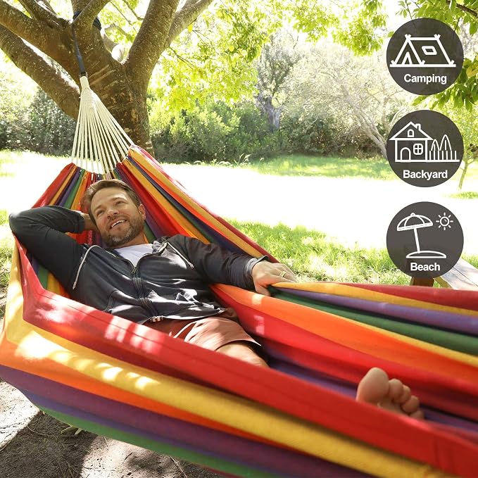 CHULIM Brazilian Double Hammock with Tree Straps,Extra Large 240x160cm,2 Persons Hammock for Backyard Patio Outdoor and Indoor,450lbs Weight Capacity,Soft Woven Cotton Fabric