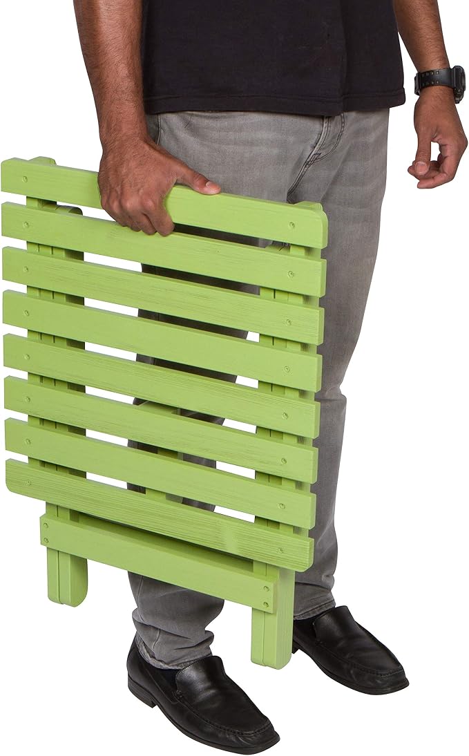 Shine Company Square Wooden Folding Solid Wood Side Table, Outdoor Adirondack Small Patio Table, Lime Green