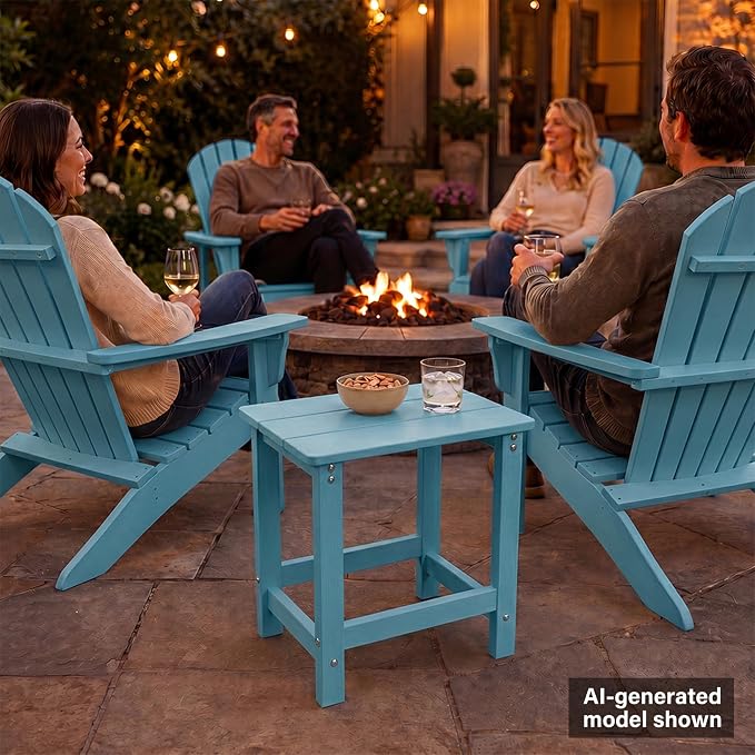 MXIMU Outdoor Side Table Set of 2: Heavy-Duty Sturdy Warp Resistant Adirondack Table - Wood Grain Finish Outdoor End Tables - Easy Assembly & Low Maintenance Patio Side Table Blue