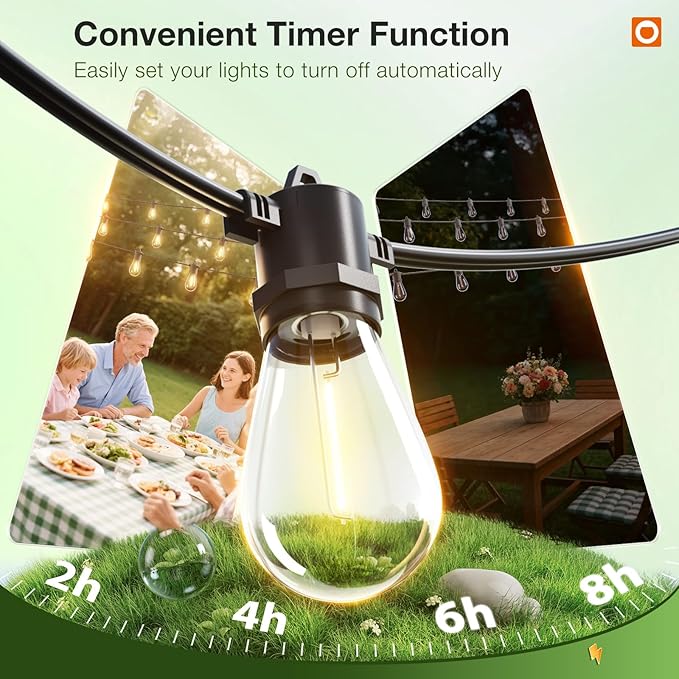 addlon 150FT Outdoor String Lights LED with Remote Dimmable Waterproof | Timer & 3 Lighting Modes, Shatterproof Edison Bulbs, Connectable Hanging Strand for Patio Outside Backyard Porch Party Décor