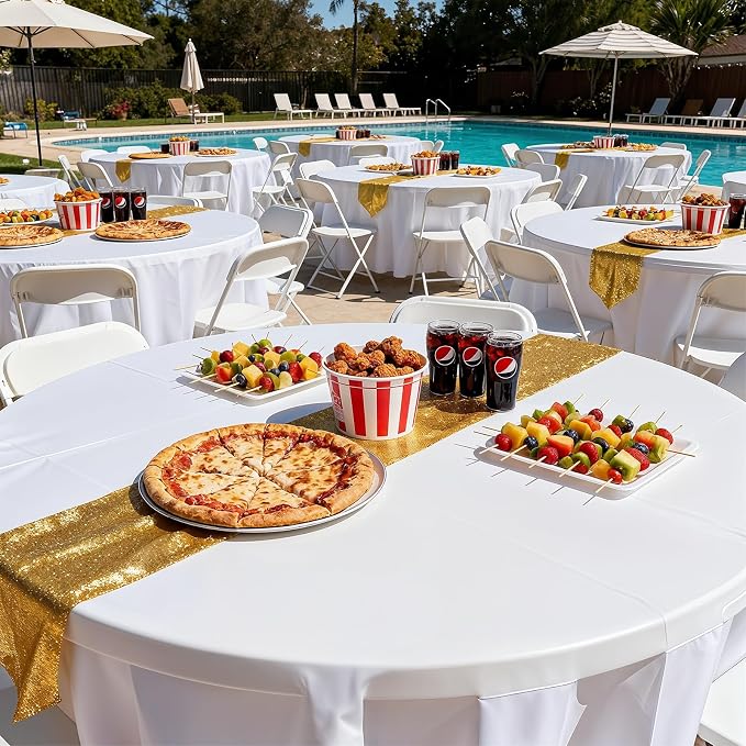 Magshion 48" Round Folding Table 4 Feet Plastic Bi-Folding Commercial Dining Event Table for Indoor Outdoor Camping Picnic Party, White, 10 Pack