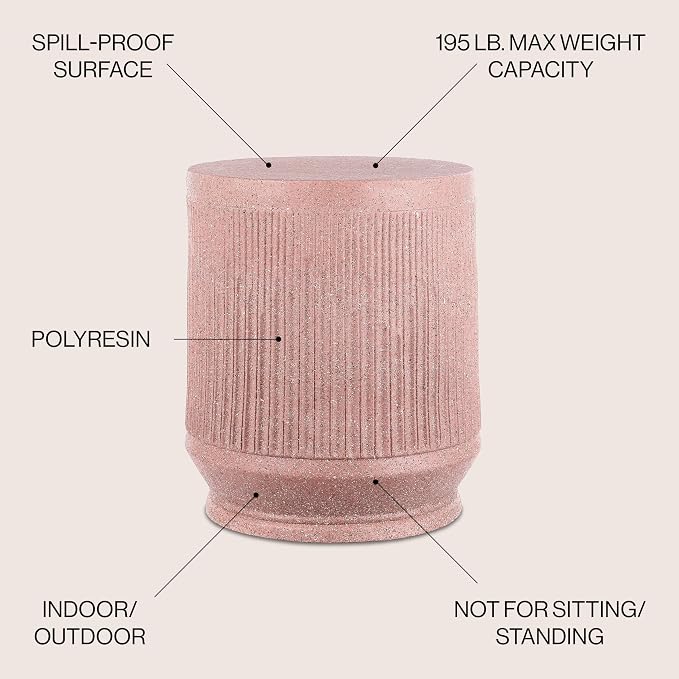 JONATHAN Y Kline Ribbed Resin Modern Outdoor Accent Table, 17.5" H All-Weather Pink Terrazzo Patio Drum Side Table and Garden Stool for Pool, Porch, and Living Room TBL1103B