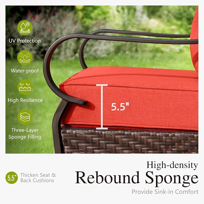 Sophia & William Patio Furniture Set with Fire Pit Table, 4 PCS Metal Outdoor Conversation Set with Fire Pit Table, 2 Swivel Chairs,3-Seater Couch for Outdoor Seating, Backyard, Porch(Red)