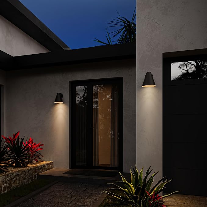Progress Lighting Mik 18 Inch 1-Light Outdoor Wall Light, Modern Industrial Exterior Light, Antique Bronze Tapered Cone (18 in. H x 10 in. W x 12 in. Dia), P560409-020