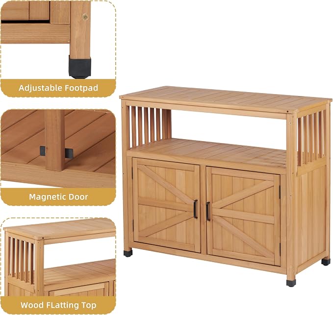 Wooden Patio Bar Table Set with Storage, Buffet Cabinet Sideboard for Outdoor and Indoor