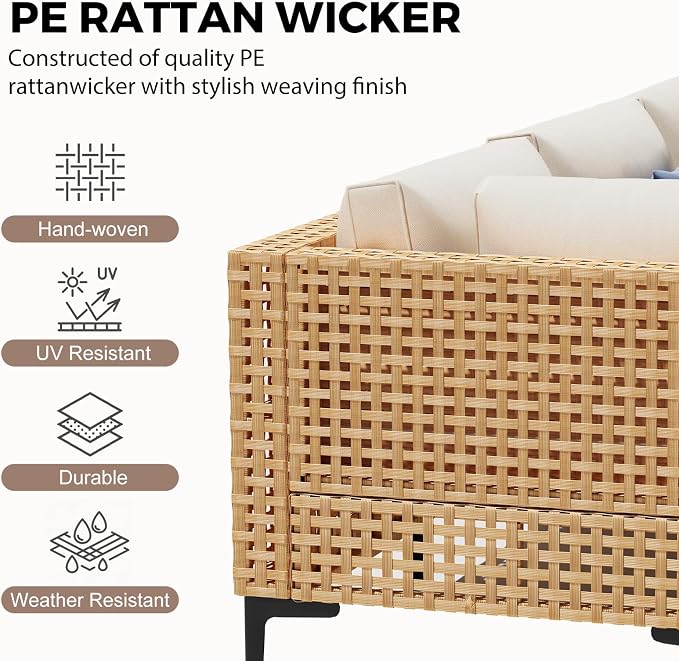 Outdoor Sectional 5 Piece Modular Patio Furniture Set Free Combination Outdoor Couch with Thick Cushion All Weather Wicker Patio Conversation Sets for Backyard, Deck, Poolside