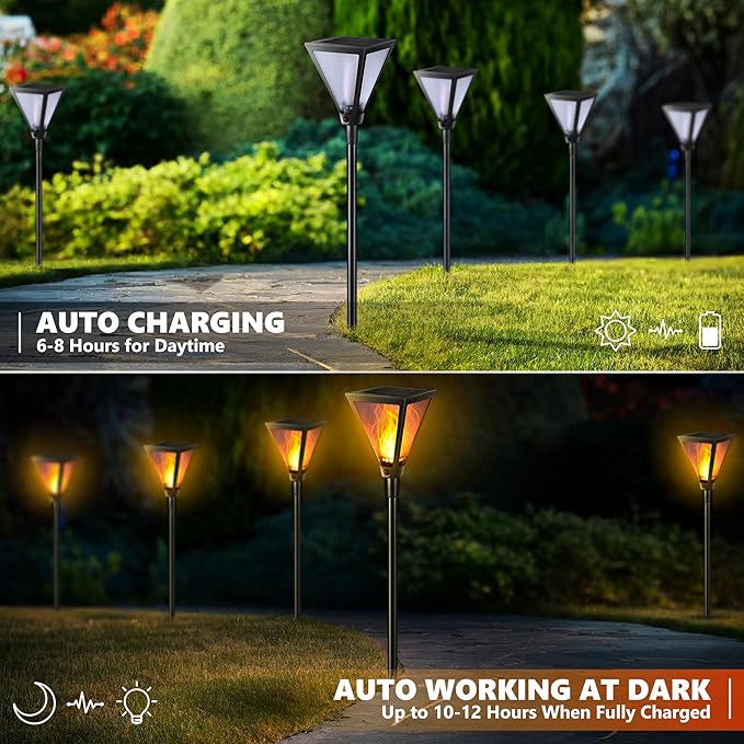 iBaycon 2 Pack 28in Solar Flame Torch Lights Outdoor Landscape Pathway Lamp | Solar Garden Lights Warm White, Flickering Flame Light Outdoor Waterproof for Yard Lawn Pathway Landscape Decorations