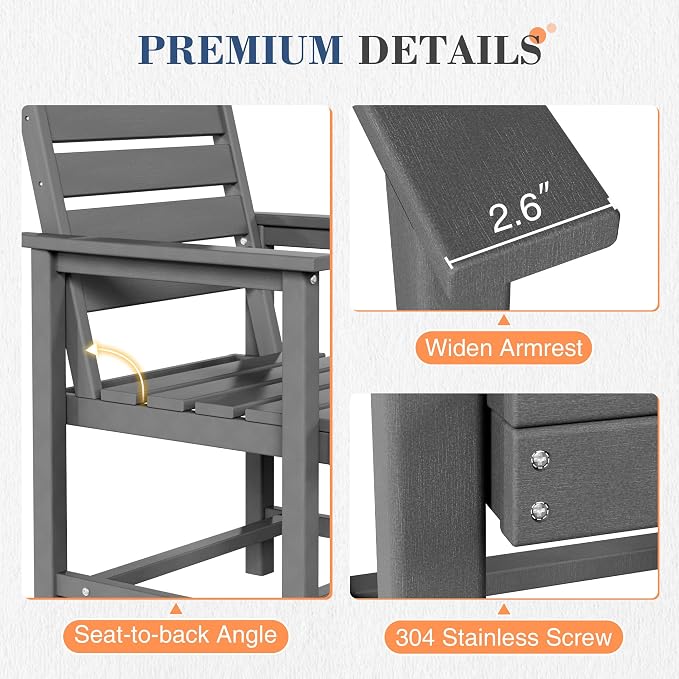 UDPATIO HDPE Patio Dining Set of 4, Heavy Duty Extra-Wide Outdoor Chairs with 360 lb Load Capacity, Easy to Assembly, All-Weather Seating for Patio, Pool, Garden, Backyard