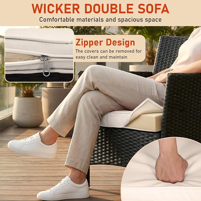 NChanmar 3 Pieces Patio Furniture Outdoor Bistro Set Outdoor&Indoor Conversation Set Coffee Table Chairs Set for 2 with Water-Resistant Cushions for Lawn Yard Garden Porch Balcony and Pool,Black