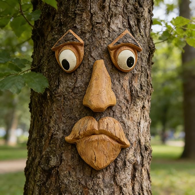 Tree Faces Decor Outdoor, Large Whimsical Old Man Tree Hugger Statues, Resin Tree Art for Garden Yard Patio, Funny Tree Peeker Sculptures for Halloween Easter (A)