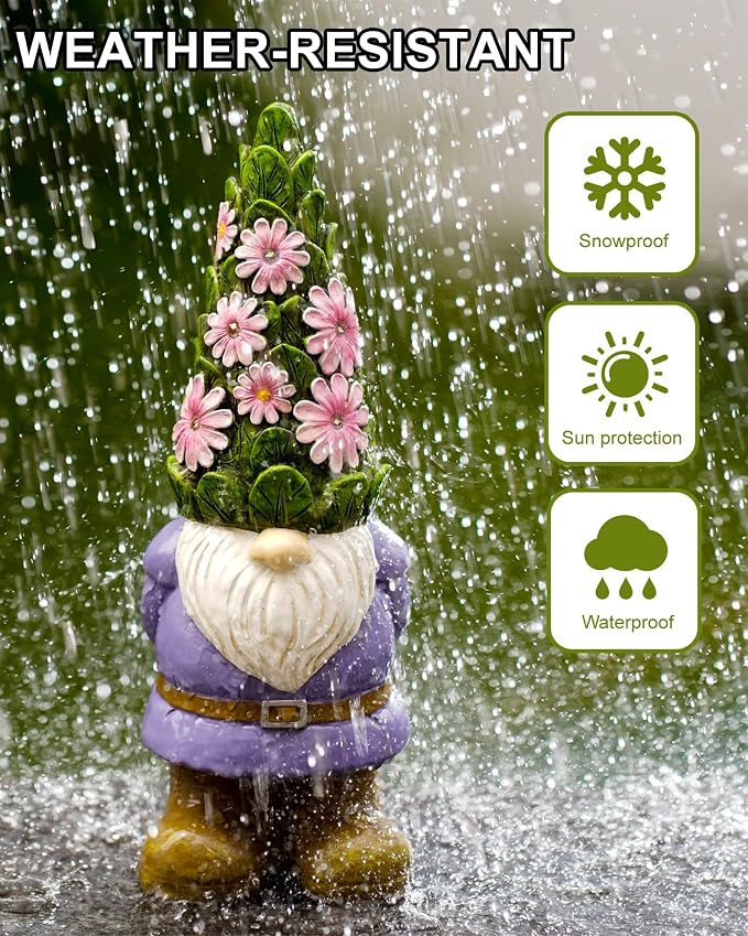 Nacome Solar Garden Outdoor Statues Gnome with Succulent | 7 LED Lights, Lawn Decor Statue for Patio, Balcony, Yard Ornament, Gifts for Mom Grandma Women