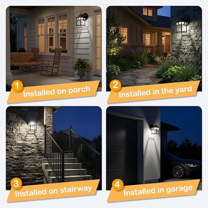 Outdoor Wall Light Fixture, Rustproof Aluminum, Clear Glass, LED | Exterior Porch Light Wall Sconce Lantern for House, Patio, Garage, Waterproof Anti-rust, 9.5W 800 Lumen, 5000K, Black, 2 Pack