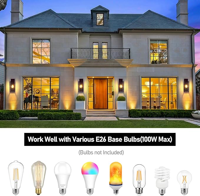 BesLowe 15’’ Large Outdoor Wall Lights, Porch Lights Oil-Rubbed Bronze | Waterproof Metal Construction, Rust-resistant, Quick & Easy Installation, Clear Glass Shades & Standard E26 Socket