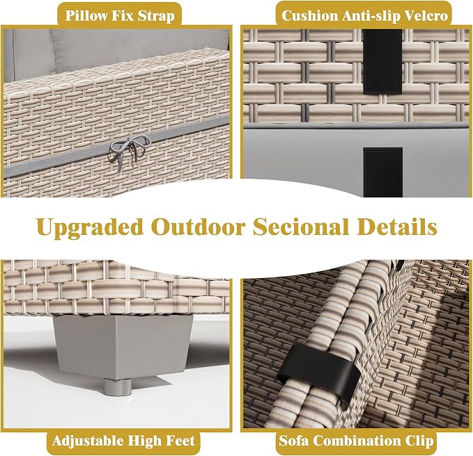 10 Pieces Patio Furniture Set, Outdoor Sectional Wicker Sofa with Thick Cushions and Storage Coffee Table, Rattan Patio Conversation Sets for Deck Yard Poolside, Grey