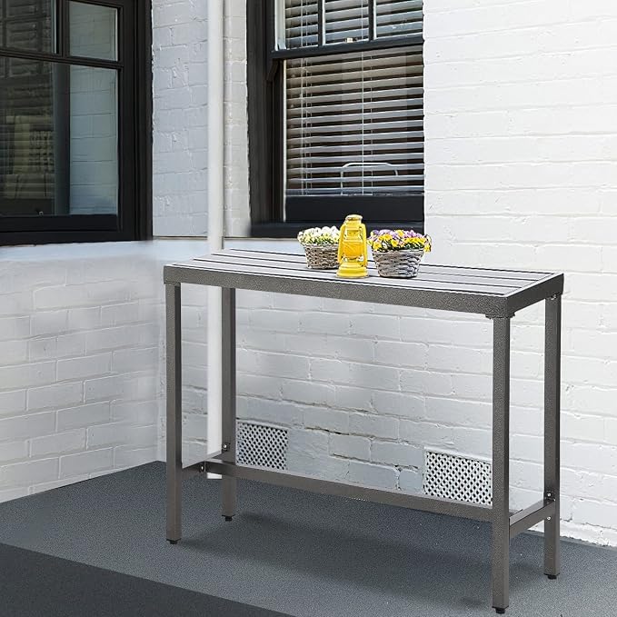 Outdoor Patio Counter Height Bar Table, 47" Rectangle for Patio, Garden, Yard, Balcony, Poolside