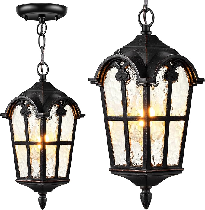 VIANIS Vintage ORB Pendant Light Fixtures with Gold Trim, 1 Pack Porch Lights Outdoor with Adjustable Chain, Outdoor Chandelier for Porch, Aluminum Waterproof Hanging Exterior Lighting for Front Patio