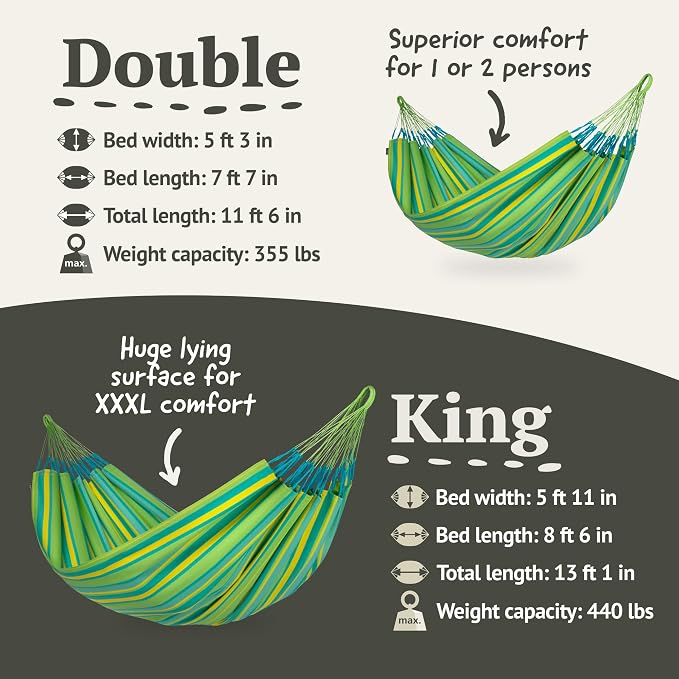 LA SIESTA Brisa Double Outdoor Hammock — Colombian-Made Polypropylene, UV & Weather Resistant, for Backyard & Patio - Lime