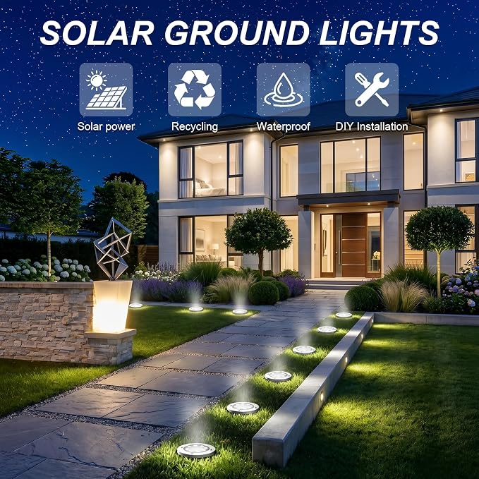 OULONGER 4.6inch Solar Ground Lights 16Packs, Garden Solar Outdoor Waterproof Pathway Bright In-Ground Landscape Lights for Patio, Lawn, Yard, Driveway, Step and Walkway(White Light)
