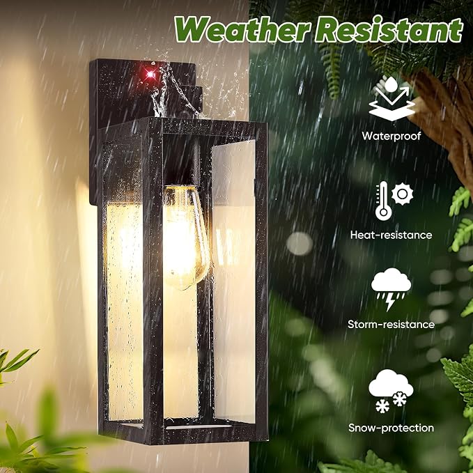 2-Pack 15” Upgraded Motion Sensor Outdoor Wall Lights, Brown | Auto ON/OFF, 3 Lighting Modes, Waterproof, Rust-Resistant, Durable Metal & Clear Glass, Standard E26 Sockets, Easy to Install