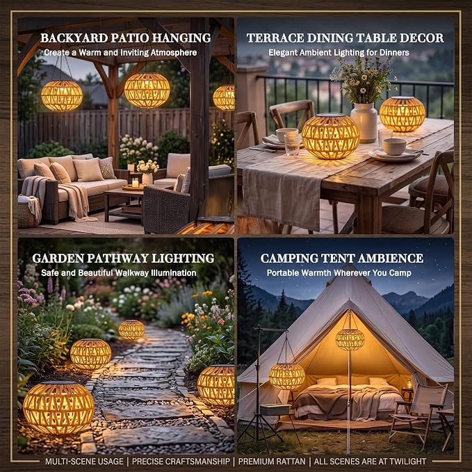 6 Pcs Solar Hanging Lanterns Outdoor Waterproof Decorative Lamp | Rattan Solar Lantern Lights, Gifts for Mom Grandma for Yard, Patio, Porch, Pathway, Deck, Lawn Decor