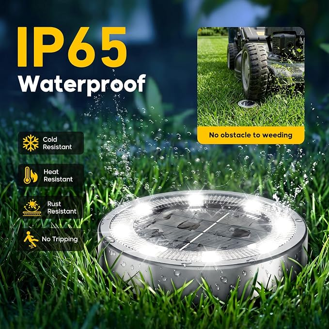 16 Pack Solar Lights Outdoor Waterproof, 8 LED Solar Ground Lights | Flat Solar Disc Light Landscape Lighting for Pathway Garden Yard Walkway Driveway Lawn, Cool White