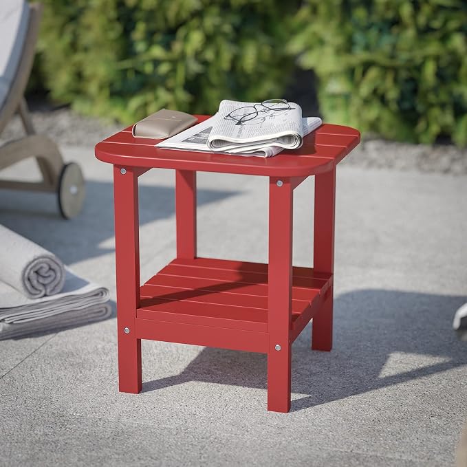 Flash Furniture Newport 2-Tier Adirondack Side Table - Recycled HDPE All-Weather Materials - Indoor/Outdoor - Red