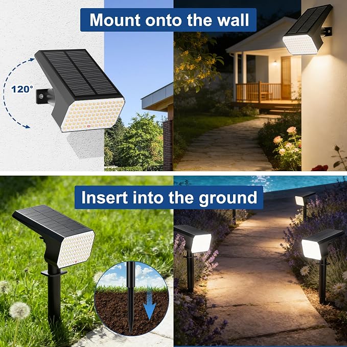 LANSOW Solar Spot Lights Outdoor Waterproof IP67, (8 Pack/90 LED/4 Modes) Solar Landscape Spotlights, 2-in-1 Solar Powered Flood Lights for Yard Garden Pathway Outside Tree, Auto ON/Off(Warm White)