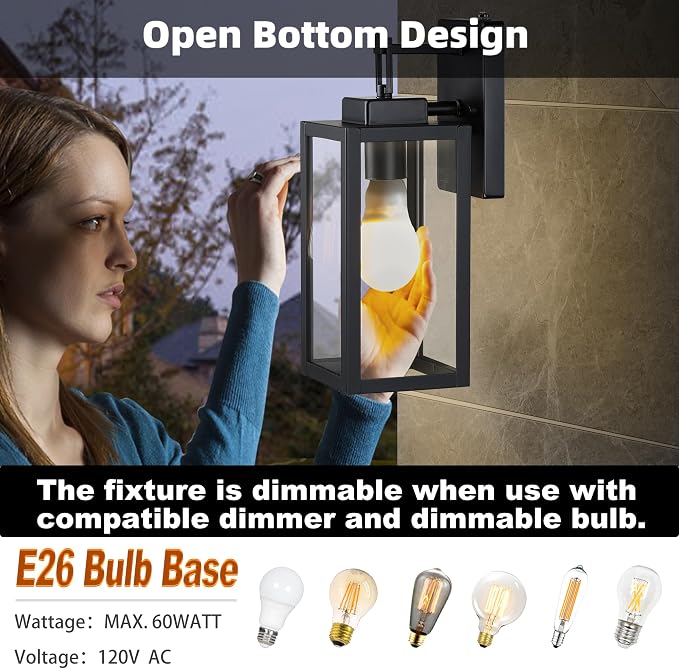 2 Pack 12 Inch Outdoor Wall Lights Dusk to Dawn,Exterior Sconce Lights with Sensor Photocell Black Wall Lantern for Porch Patio Garage Dusk to Dawn Outdoor Lighting Set of 2