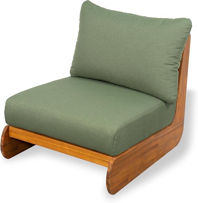 Christopher Knight Home Isabel 5-Seater Outdoor Patio Furniture Set with Removable Cushion, Acacia Wood Patio Conversation Set with 3-Seater Sofa & Club Chairs, 3 Piece Sectional Sofa Set, Green+Teak