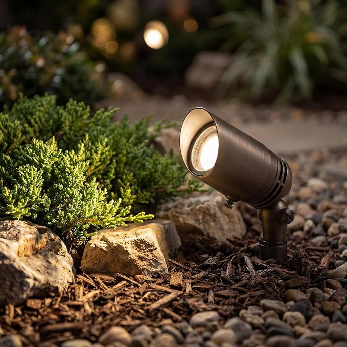 Kichler 12V MR-16 Adjustable Cowl Brass Accent Light in Centennial Brass, Directional Landscape Light Fixture, 15485CBR, (2.5" W x 2.5" H x 6" L)