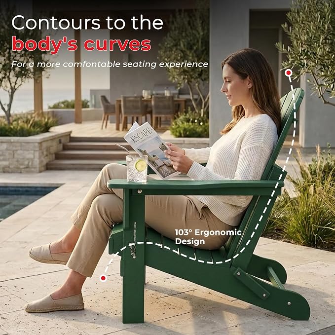 Costaelm Patio Conversation Set, 5 piece Balcony Furniture, Small Patio Firepit Furniture Outdoor Adirondack Square Coffee Table and Chair for Backyard Lawn Porch Pool Garden, Dark Green