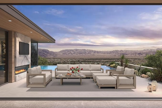 PURPLE LEAF Patio Furniture Set Open-End Outdoor Couch with 9.6" Thick Cushion and Soft Pillows 11 Piece Modern Outdoor Conversation Sets with Table Outdoor Sectional Sofas for Yard Porch Deck, Khaki