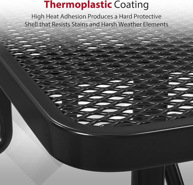 Leisure Craft Metal Picnic Table with Bench - 6 ft Rectangle Outdoor Dining Table for 6, Umbrella Hole, Weatherproof Heavy Duty Thermoplastic Coating, Commercial Grade Furniture Made in USA - Black