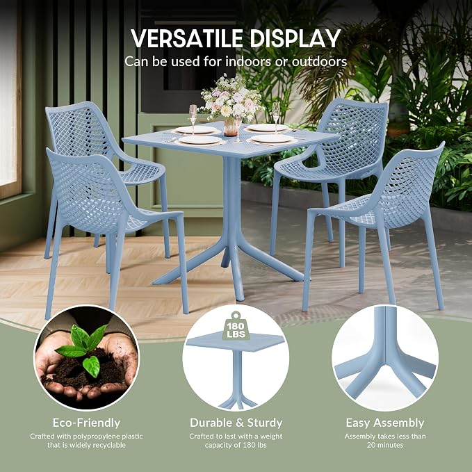 WestinTrends Playa 31.5" Square Plastic Outdoor Patio Dining Table for 4, French Blue