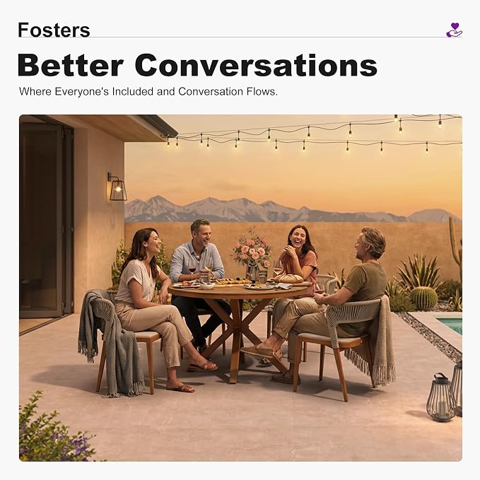 PURPLE LEAF 5 Pieces Oversize Round Patio Dining Set Outdoor Furniture with Rattan Chairs for Lawn Garden Backyard Aluminum Table Sets Deep Teak Outdoor Set