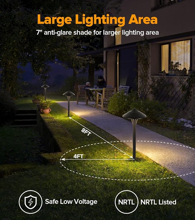 LUTEC 12V Low Voltage Pathway Lights, Die-cast Aluminum Pathway Lights with Connectors，IP65 Waterproof Outdoor Landscape Lighting, 3W 240LM Warm White 3000K for Path, Yard, Garden, 8 Pack