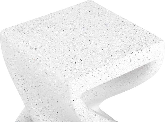 Polibi Modern White Terrazzo Side Table, Twisted X-Base MGO Accent End Table, Small Outdoor Indoor Table for Patio, Living Room, Balcony, Weather Resistant, No Assembly