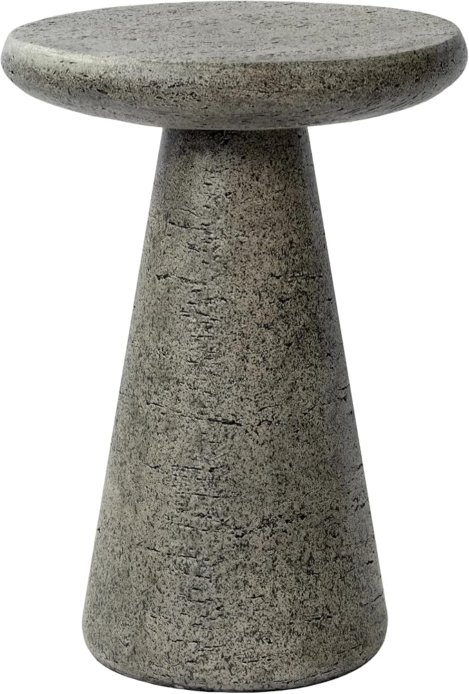 Modern Outdoor Side Table, Lightweight Faux Concrete Accent Table, Sculptural Decorative End Table for Patio, Balcony & Indoor Living Spaces