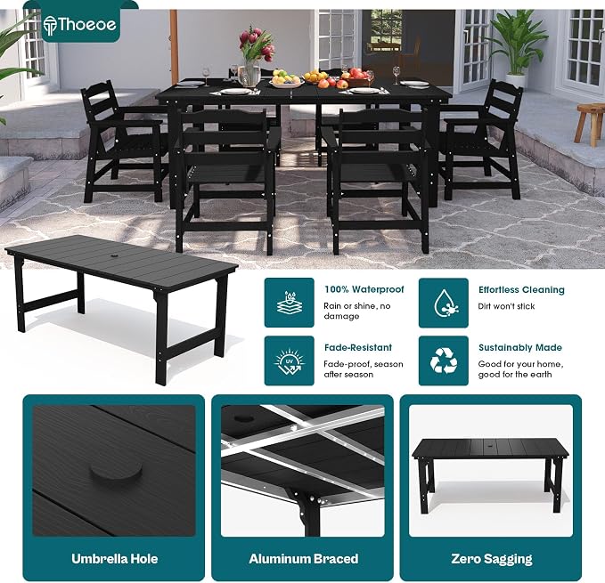 THOEOE Outdoor Dining Chair Set of 2, Patio Dining Chairs with Arms, All-Weather HDPE Outdoor Chairs for Garden, Poolside, Deck, Black