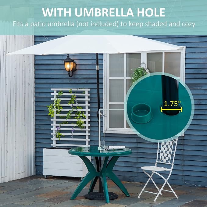 Penau 36.25 Inchs Dia Round Plastic Patio Table with Umbrella Hole, Outdoor Bistro Dining Table for Bar Garden Backyard Poolside Yard, 36.25 x 28.25 Inchs, Green