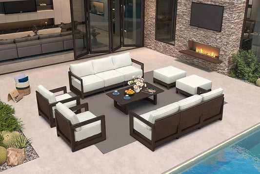 PURPLE LEAF Patio Furniture Set Enclosed Outdoor Couch with 9.6" Thick Cushion and Soft Pillows 11 Piece Modern Outdoor Conversation Sets with Ottoman Patio Conversation Set for Yard Pool Deck, Bronze
