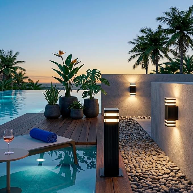 Wired Wall Light Outdoor Waterproof IP65, Super Bright Starburst Pattern 2 x GU10 Sockets Duo Pathway Light, 1 Unit Professional Landscape Lighting for Garden, Yard, Patio, Walkway, Anti-Rust Aluminum