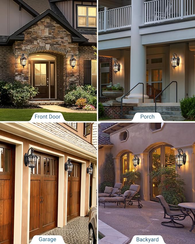 DEWENWILS Outdoor Wall Light Fixtures, Black Roman 17.7" H Exterior Wall Lantern, Anti-Rust & Waterproof, Water Ripple Glass, Outside Wall Sconce Porch Light for House, Garage