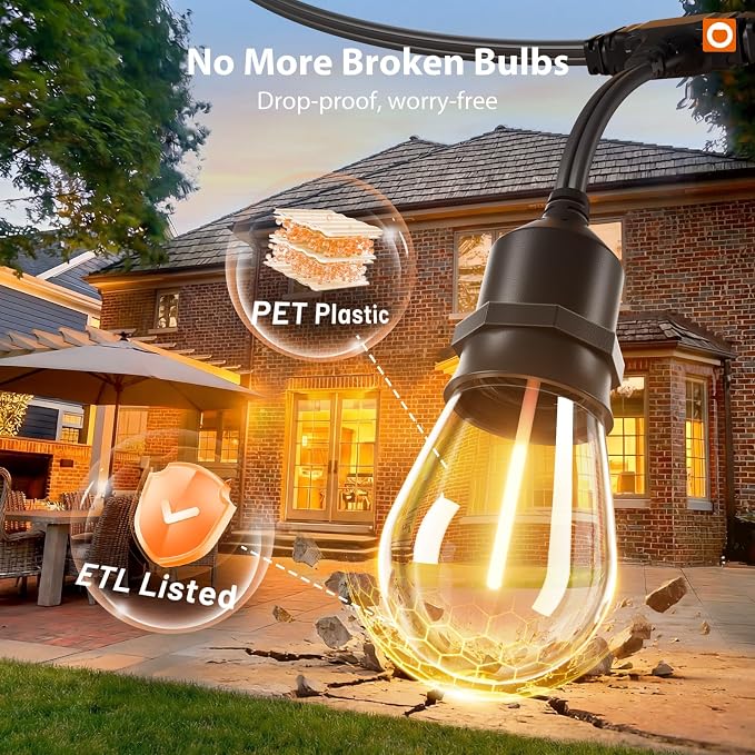 addlon 200FT Outdoor String Lights with Remote Dimmable Waterproof Patio | Warm White Edison Bulbs, Heavy Duty Shatterproof Hanging Strand for Outside Backyard Porch Garden Bistro Pergola Party