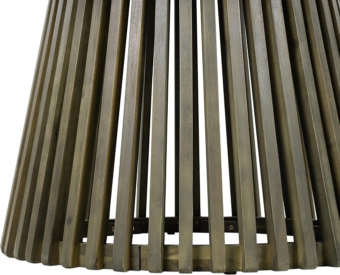 roomfitters 47.25" Round Outdoor Dining Table, Slatted Pedestal Base Acacia Wood Patio Table for 4-6 People, Grey