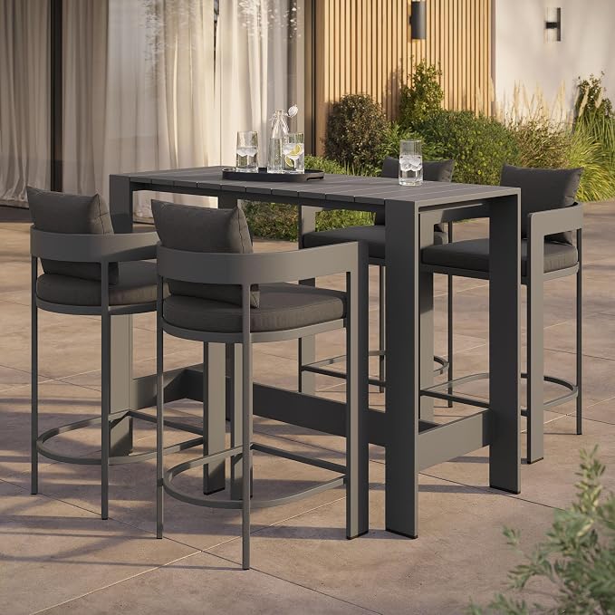 Modway Tahoe 5-Piece Outdoor Patio Bar Table Set in Charcoal