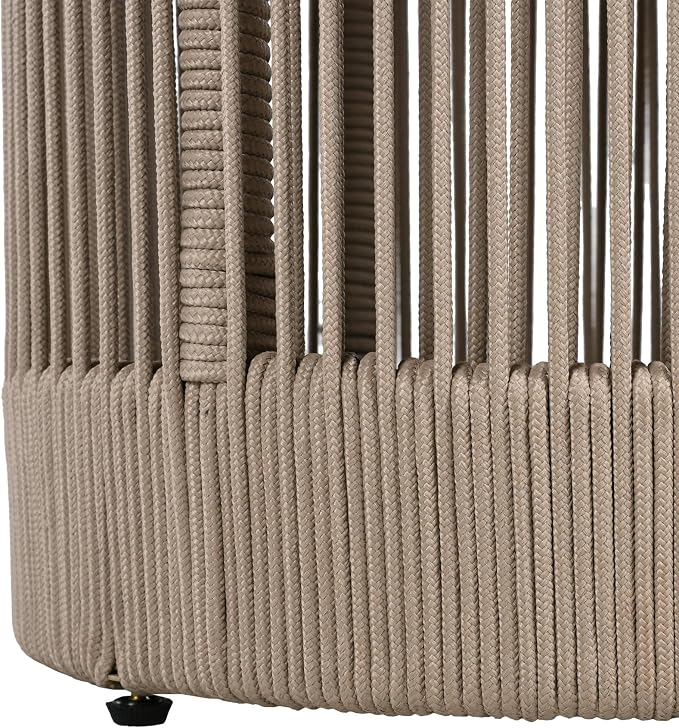 LUMISOL Outdoor Coffee Table & Side Table, Set of 2, Outdoor Woven Rope Table Set for Garden, Teak+ Beige